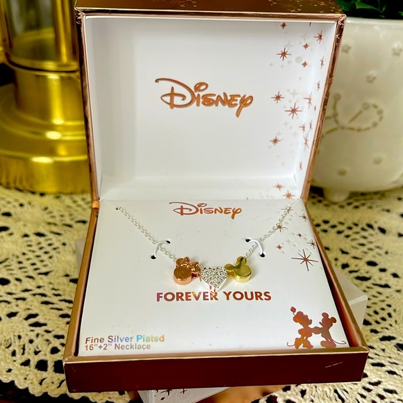 Disney Jewelry Disney Fine Silver Plated 3 Charms Necklace Nib